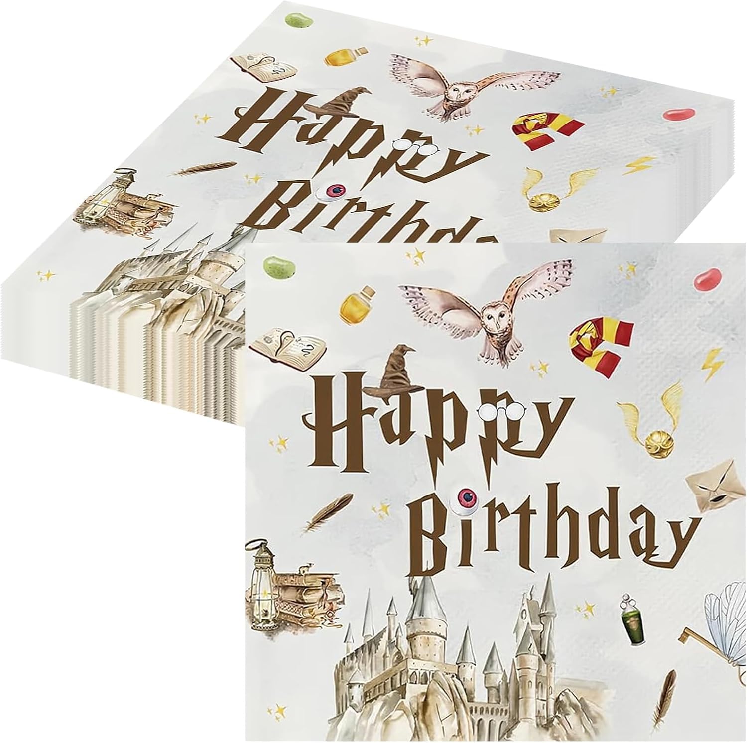 40 Stück Geburtstagsservietten Kinder, Magischer Wizard Servietten Geburtstag Happy Birthday Servietten Magische Zauberer Kindergeburtstag Party Deko