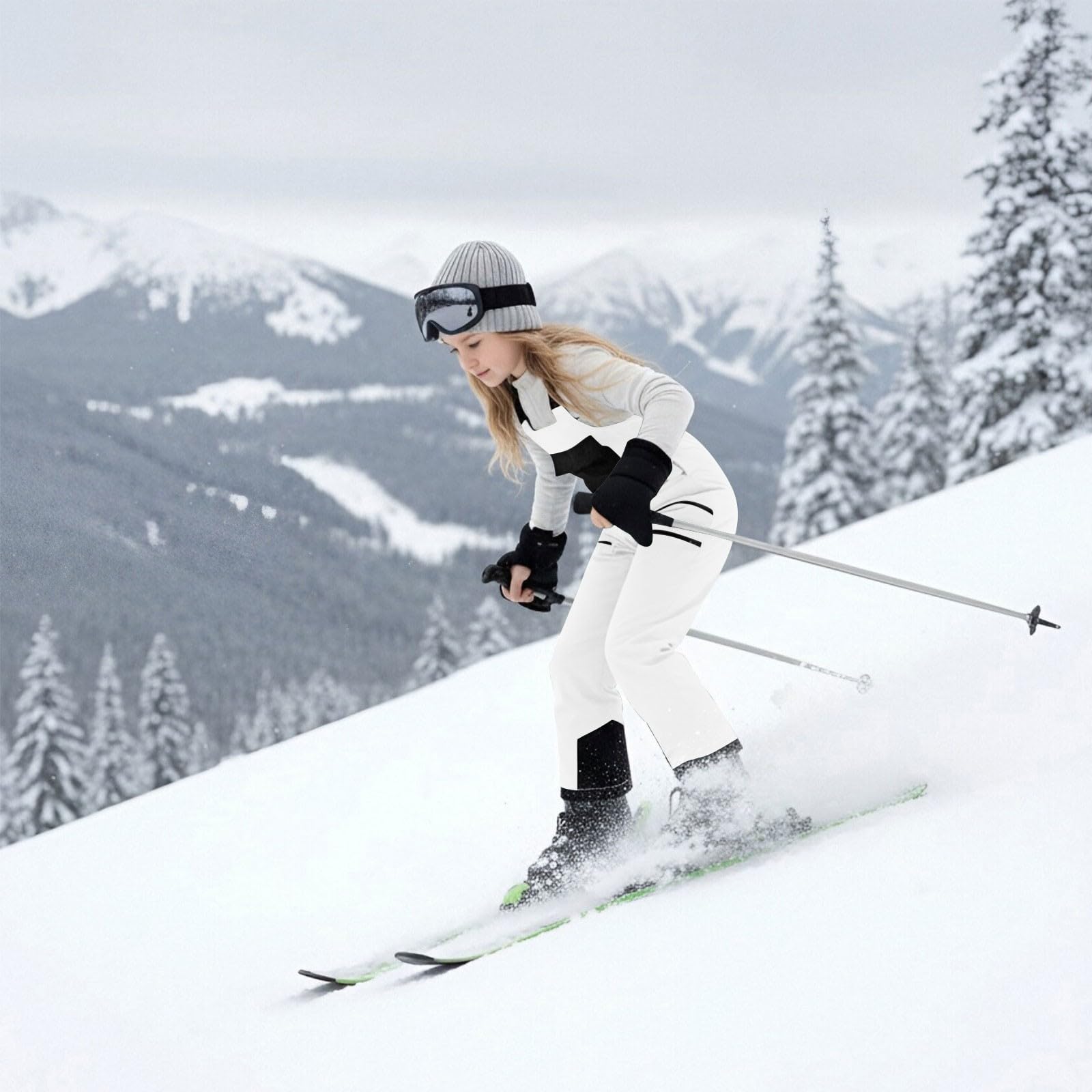 Overol de nieve para niñas, con aislamiento térmico, pantalones de esquí impermeables, correa ajustable, overol de snowboard para niños, traje de nieve cálido de invierno con múltiples bolsillos (4-13