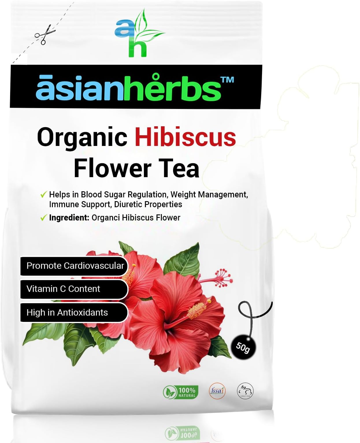 Asian Herbs Hibiscus Leaves Tea - Promoting Heart Wellness & Vitality, Natural Herbal Blend (50grams)