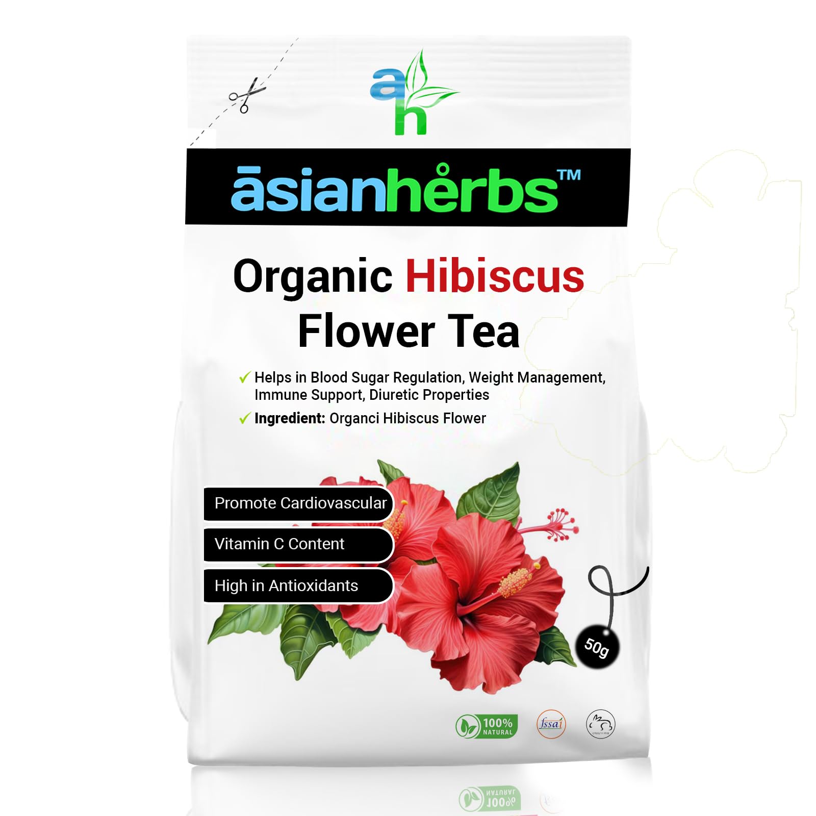 Asian Herbs Hibiscus Flower Tea 50g – Boost Iron Levels, Support Heart Health & Clot Prevention, Natural Herbal Wellness Blend