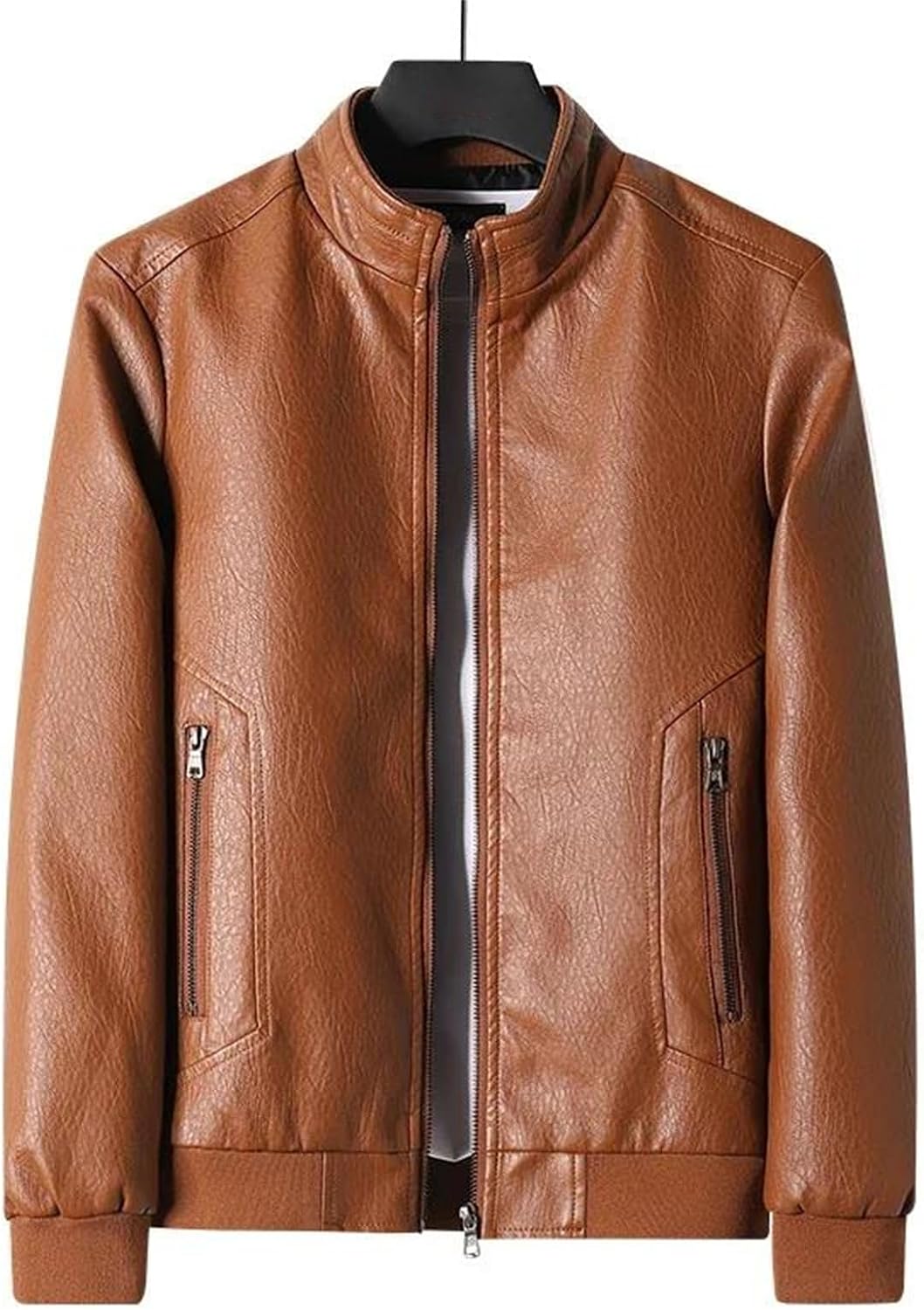 Men's Warm Faux Leather Motorcycle Jacket – Plus Size Stand Collar Zipper Coat For Fall & Winter