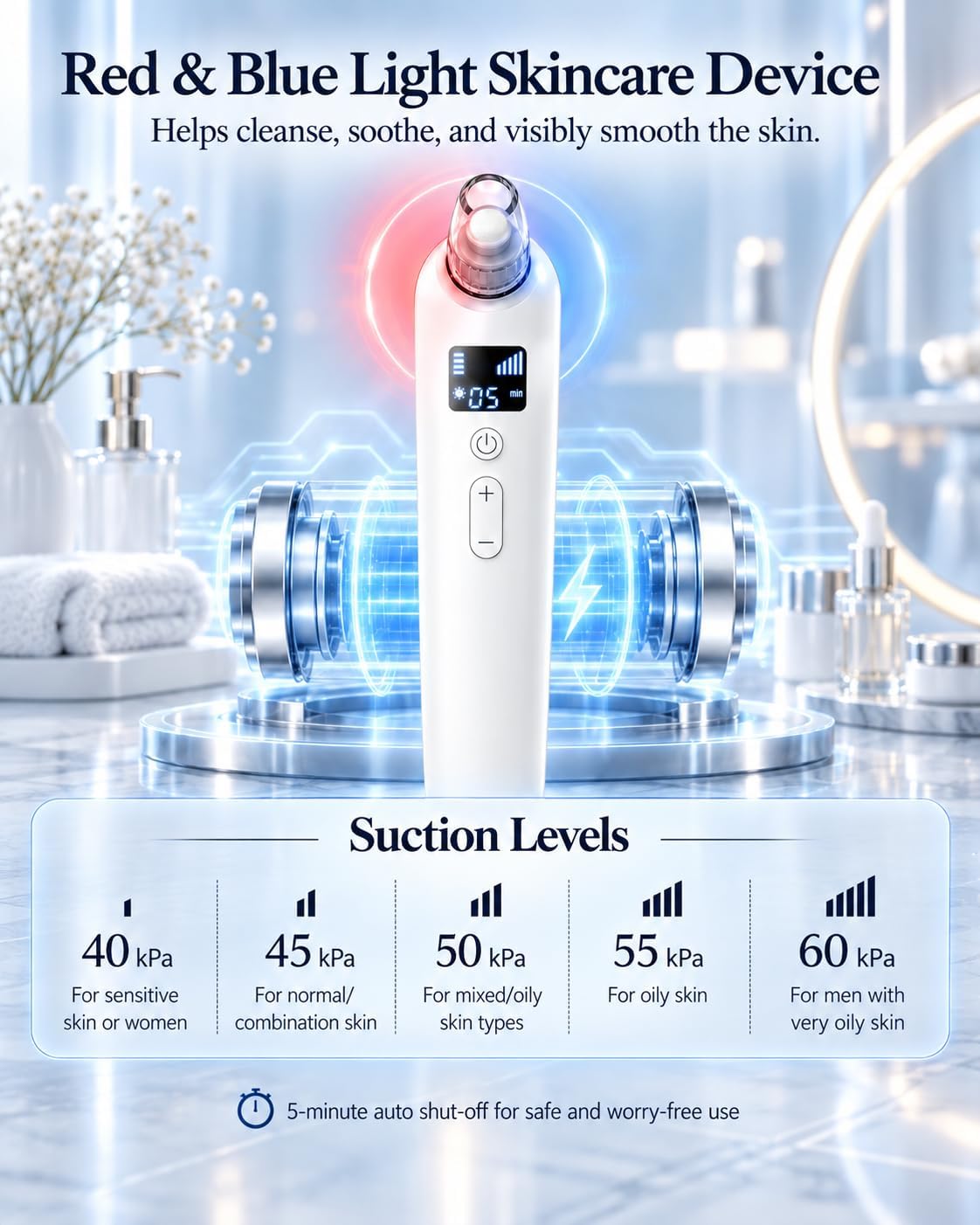 Blackhead Remover Pore Vacuum with Heating, 5 Suction Levels, Pearl White