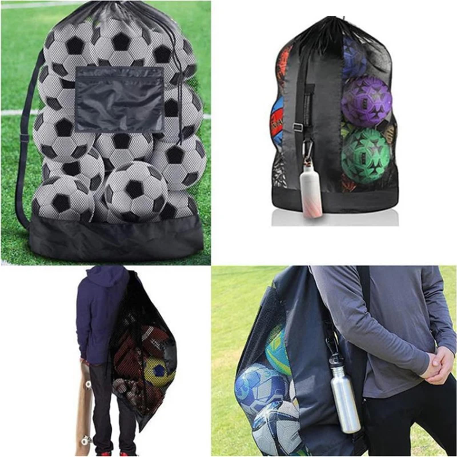 Borsa da calcio in rete 2 pezzi, borsa extra large con coulisse for riporre palloni basket, tasca cerniera, pallavolo e, borse palestra per Palla