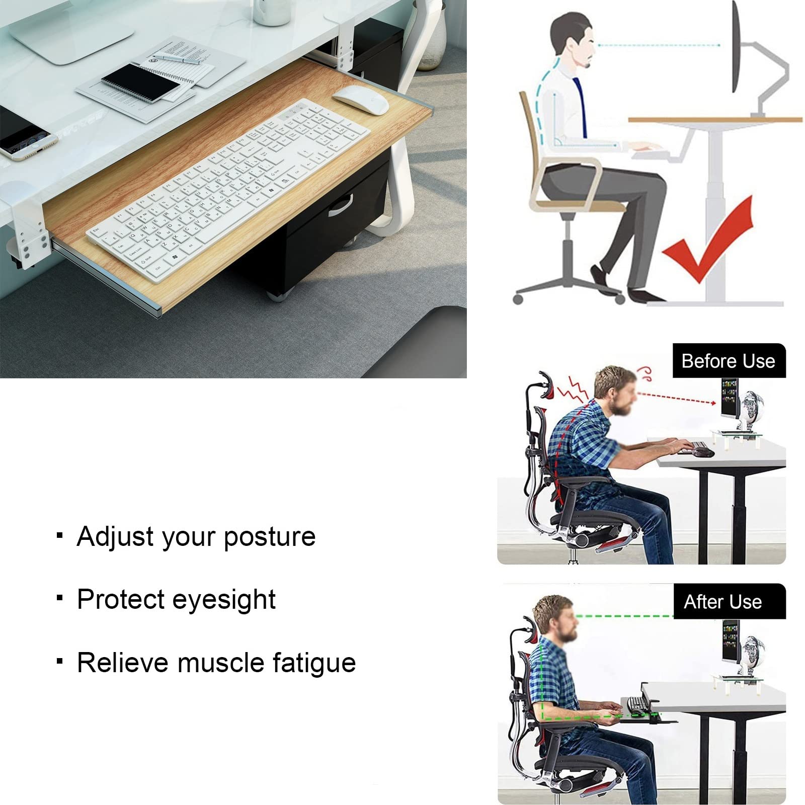 Ergonomiczne przedłużenie biurka, wysuwana taca na klawiaturę i platforma pod mysz, z podparciem nadgarstka, różowa, 75 x 30 cm, idealne do domowego biura i konfiguracji gier