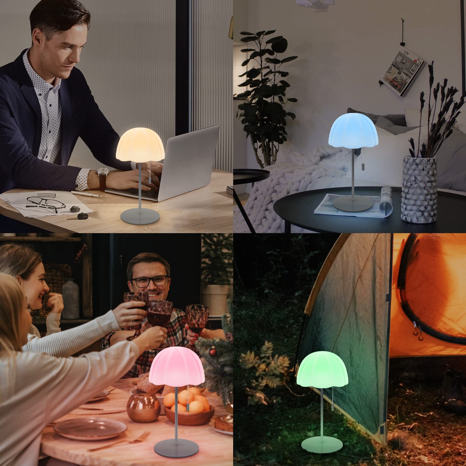Uuffoo LED Tischlampe Mit 8 Farben – Kabellos, Dimmbar, Akku Bis 20 Stunden, IP44