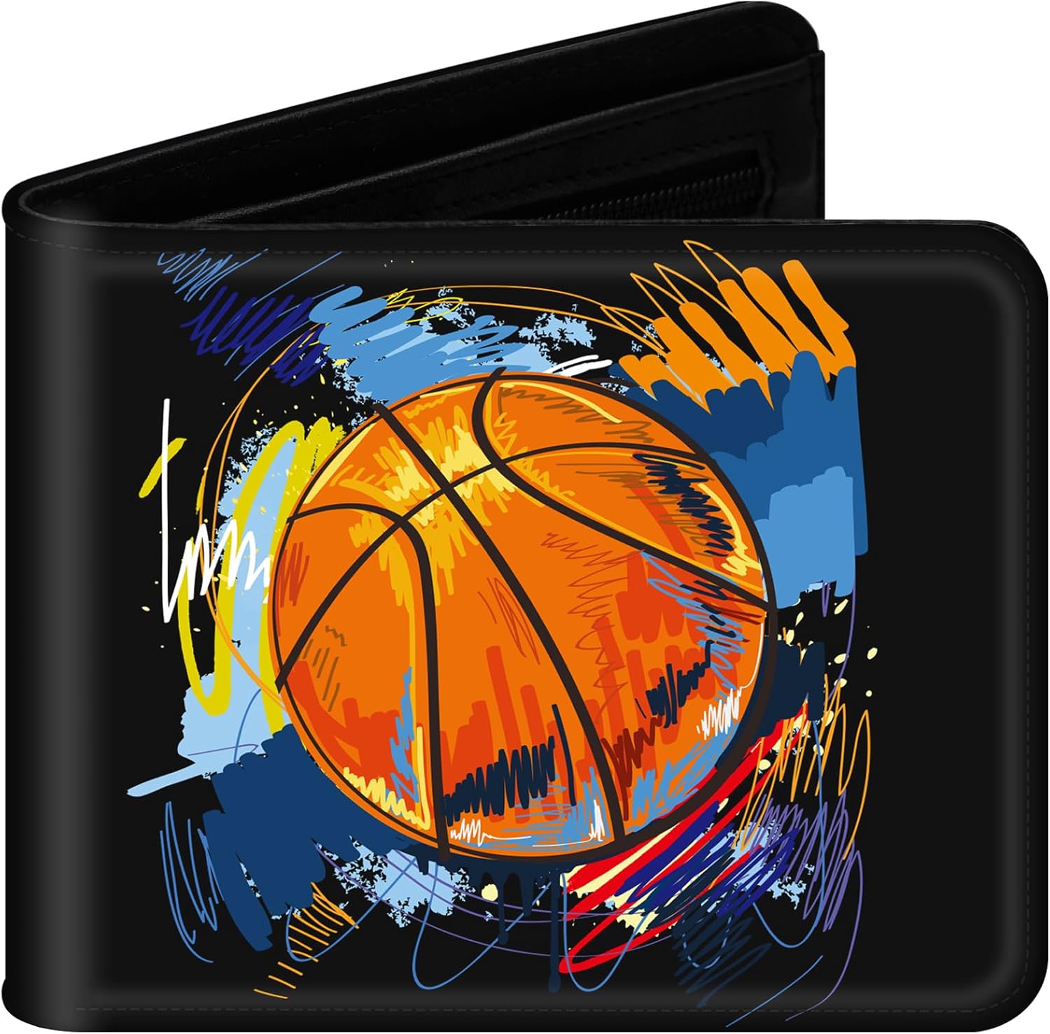 Boys Wallet for Kids and Teenager, Funny Leather Bifold Purse with Zipper Coin Pocket and Card Cash Holder for Youth Men, Cool Cartoon Game Wallet for Kids Gifts -Basketball Black