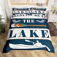 Vista 48 de Juego de funda de edredón rústica de madera con estampado de cabaña de lago tamaño Queen para niños, niñas, niños, adolescentes, decoración