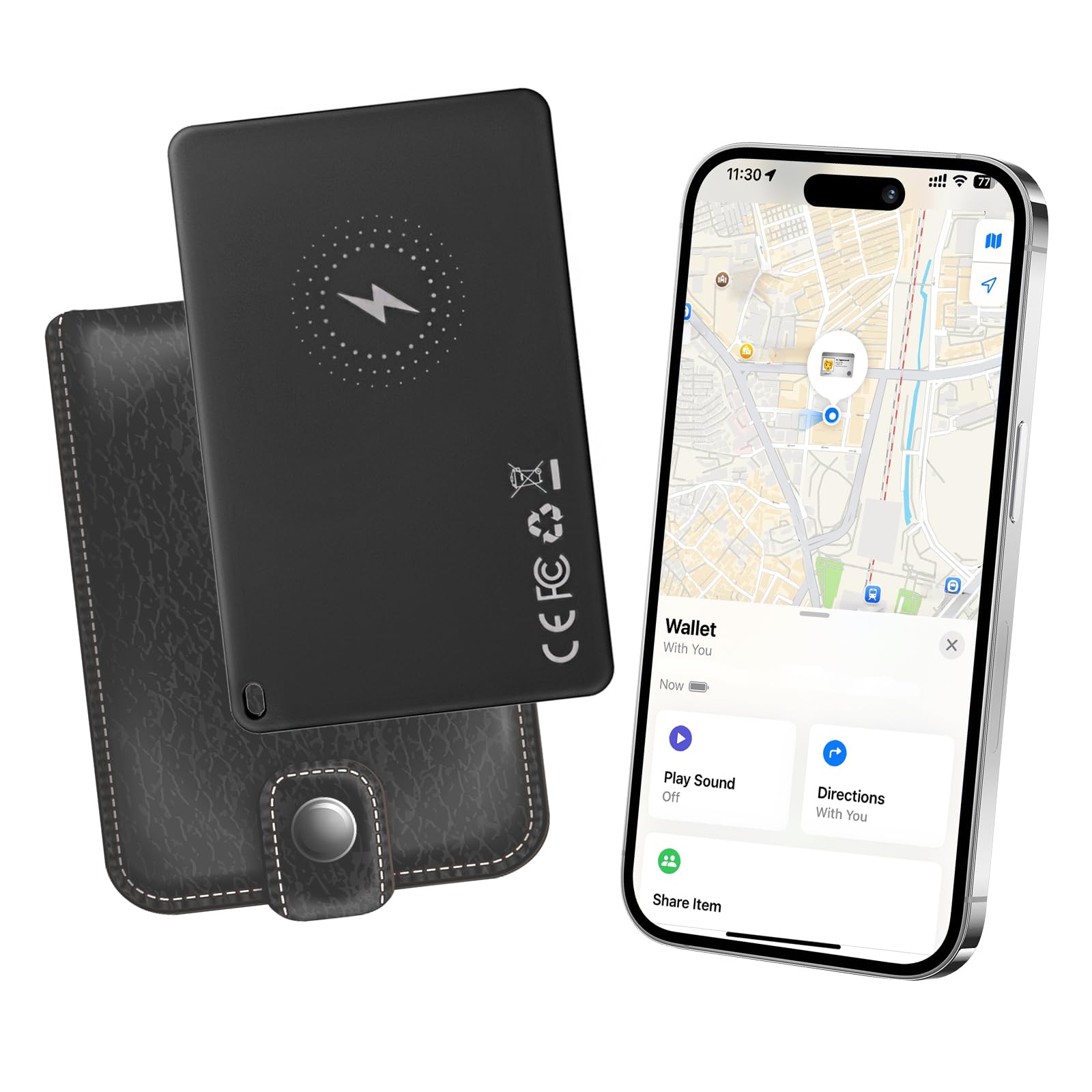 Scheda di monitoraggio del portafoglio compatibile con Find My, scheda di tracciamento Bluetooth per portafoglio, ultra sottile, ricarica wireless, cercatore di chiavi impermeabile e tracker