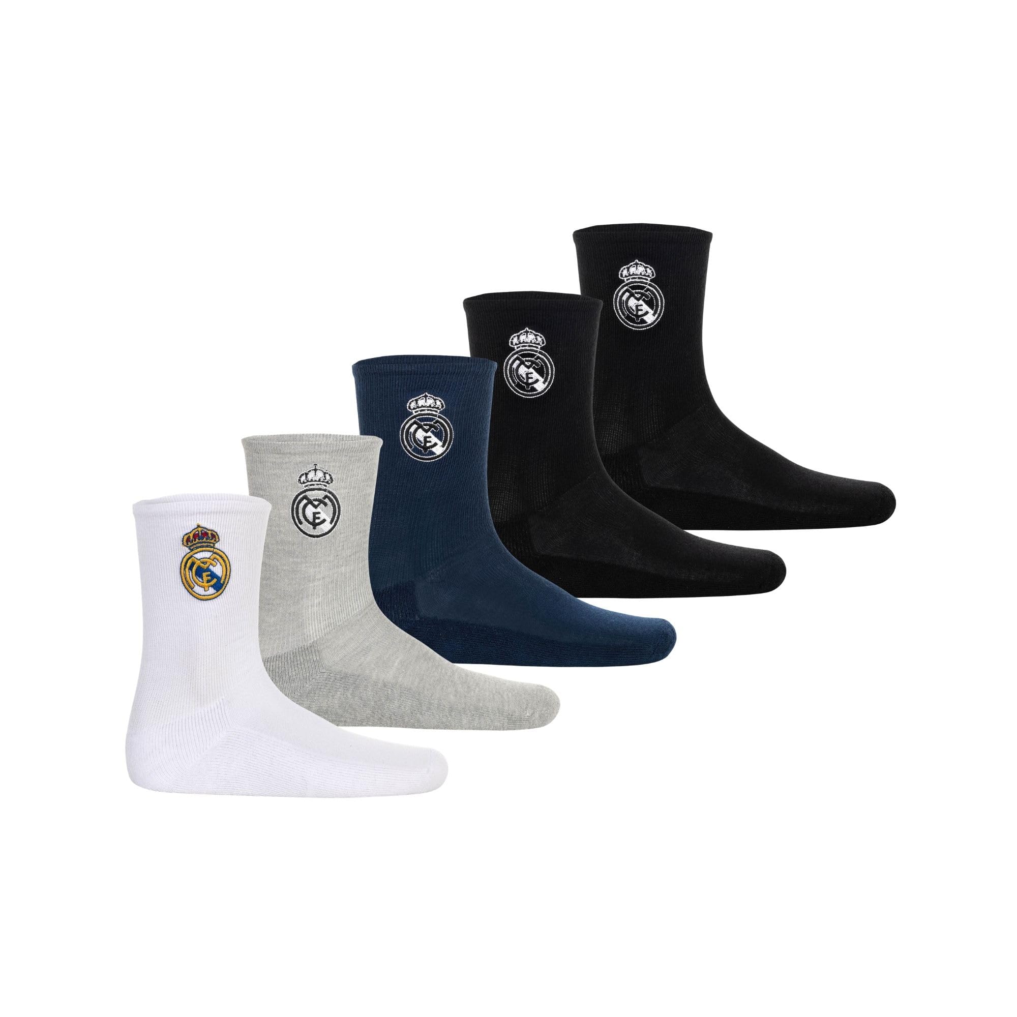 Real Madrid Calcetines Niños Pack 5 | Licencia Oficial | Algodón | Logo Bordado | Regalo Aficionados