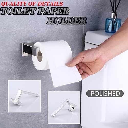 Miniatura 4 de GERZWY Juego de accesorios de baño de 2 piezas de acero inoxidable contemporáneo montado en la pared, soporte para papel higiénico con anillo de