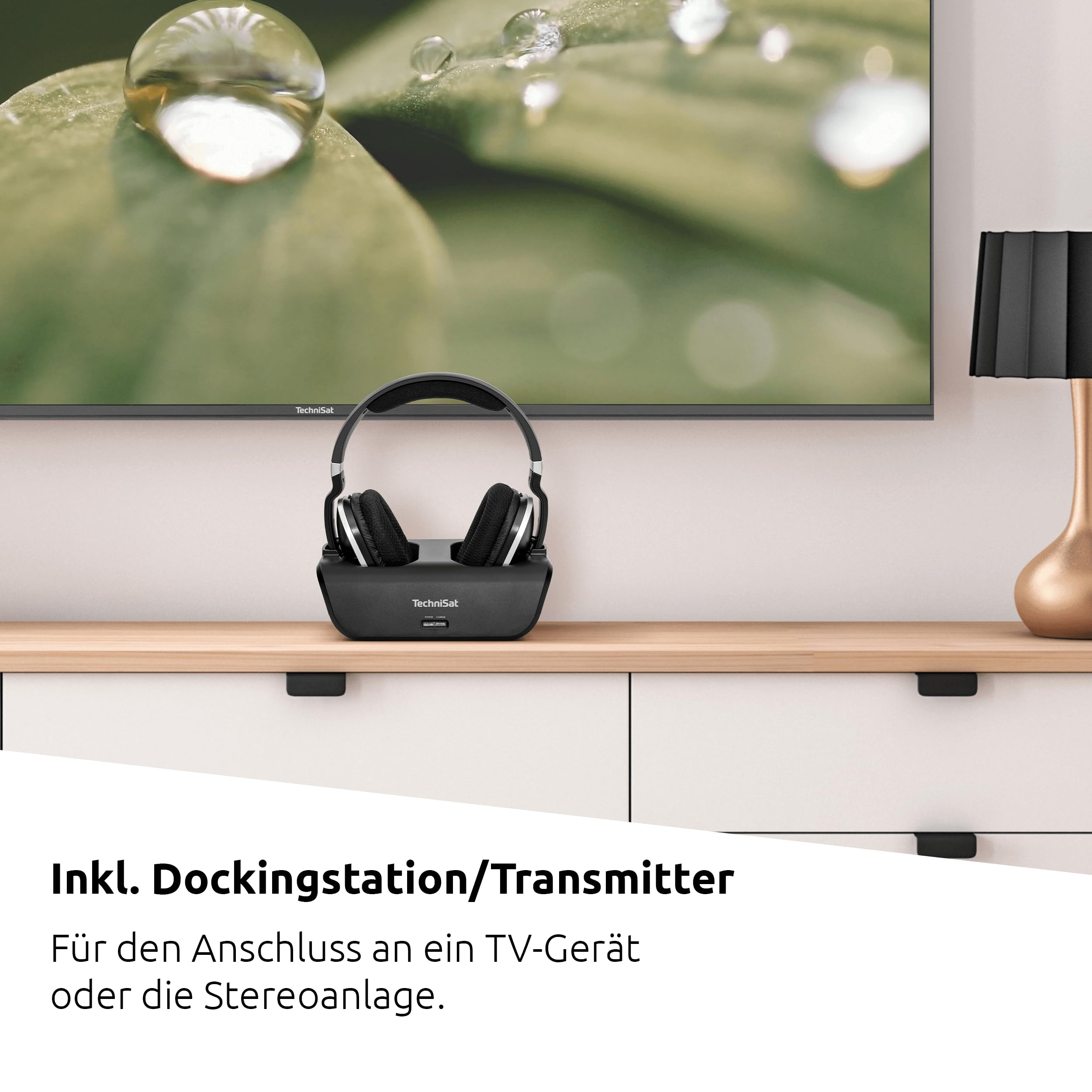 TechniSat STEREOMAN 2 V2 - kabelloser 2,4GHz Funkkopfhörer (für Fernseher und Musikanlagen, mit Dockingstation, AUX-in, Audio Eingang optisch) schwarz