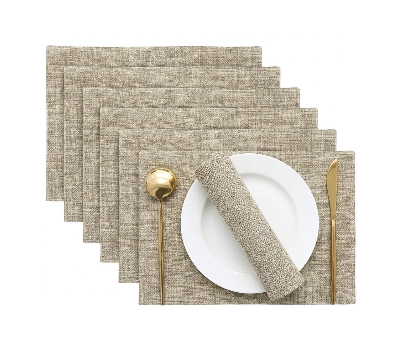 Khooti Two-Sided Washable PolyJute Tablemats/Placemats Heat Resistant Dining Table Place Mats for Kitchen Coffee Wedding Party (12 Inches x 18 Inches / 30 cm x 45 cm)(Natural Linen)(Set of 6 Pieces)-image-14
