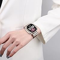 Vista 10 de Correa de reloj de cuero compatible con Fitbit Sense 2/Fitbit Versa 4 correas para mujer, correa de cuero elegante con hebilla de metal de diamantes