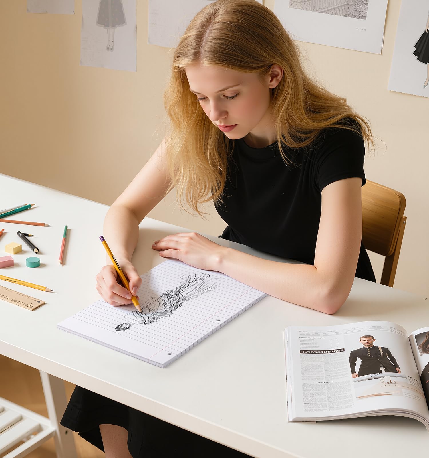 Sheets Loose Leaf Binder Paper, 6-Color Wide Ruled Lined Paper, 8” x 10.5”, 3-Hole Punched Notebook Paper Writing Paper for School Office: 120