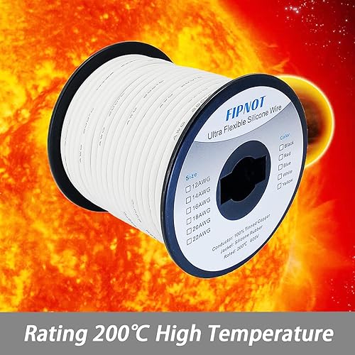 Vista 30 de Alambre de silicona de calibre 14 – Bobina negra de 100 pies, alambre de cobre estañado trenzado de 14 AWG, 392.0 °F 600 V – Automotriz, batería