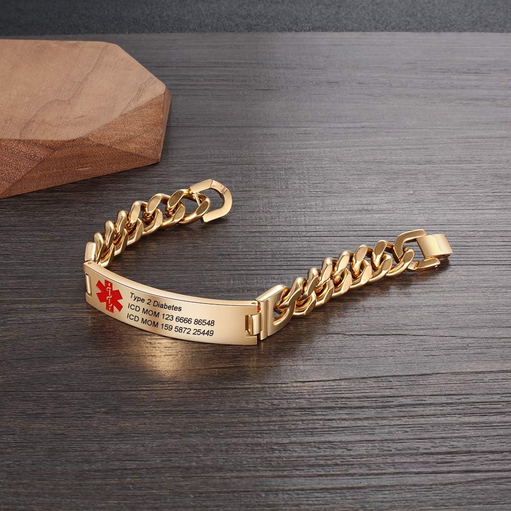 Lam Hub Fong Custom Emergency Medical Alert Bracelet - Free Engraving, Ships Next Day, Non-Tarnish Titanium Steel, Size 7.5-9.5 inches, Medical ID Bracelet for Men & Women, Durable & Comfortable