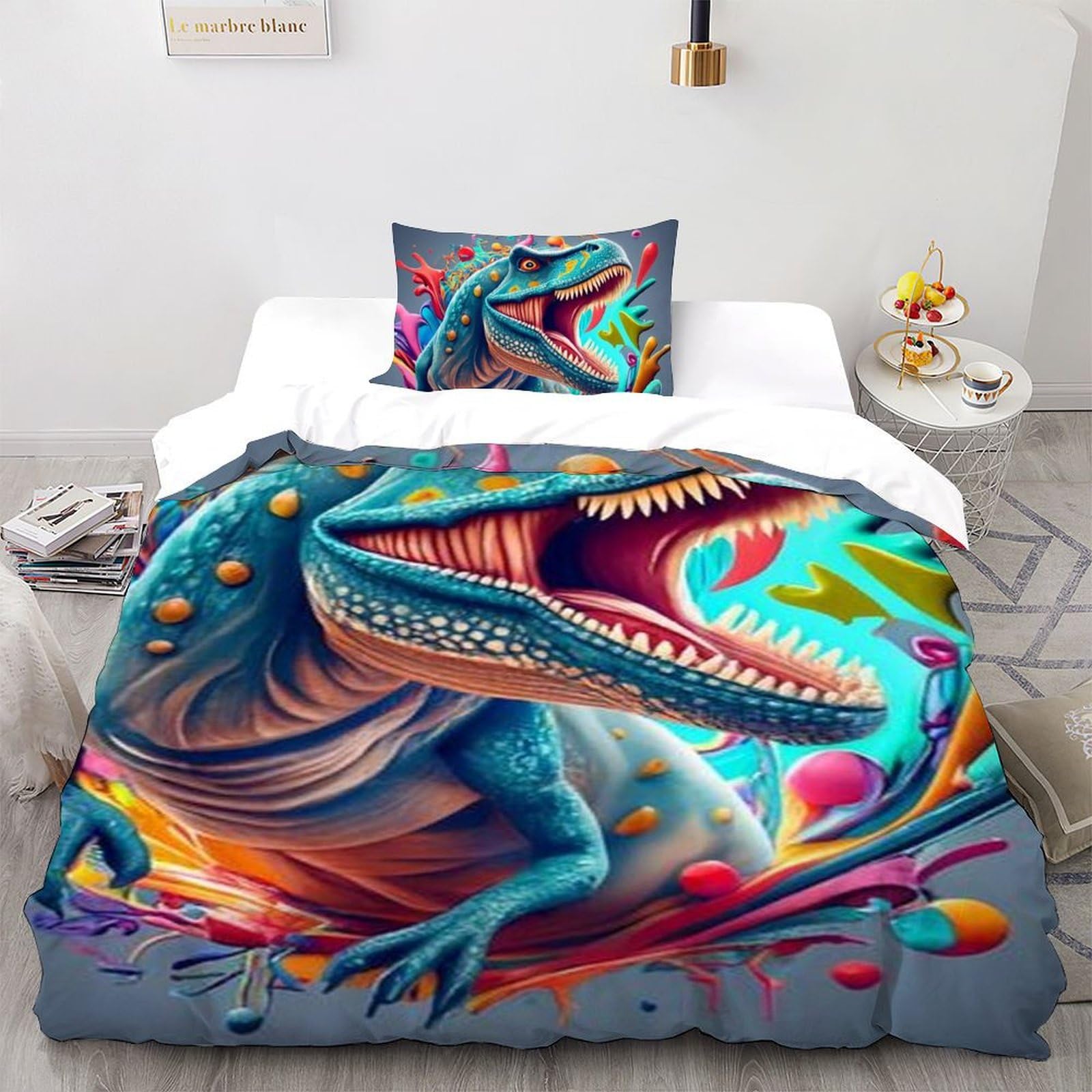 Housse de couette dinosaure anti-plis en microfibre douce 135x200