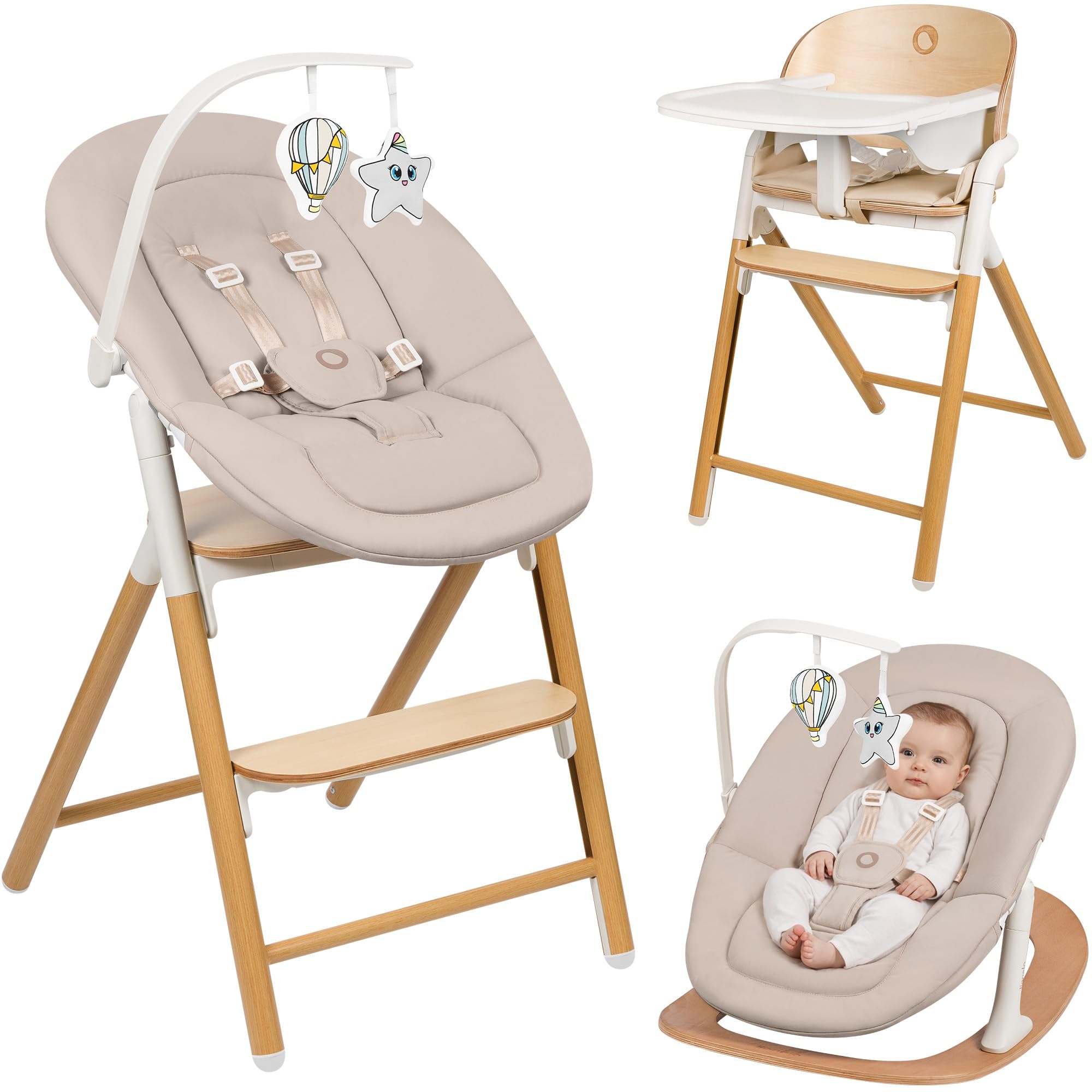 Lionelo Celia Set Chaise Haute Bébé Évolutive 4 en 1 avec Transat Naissance, Réglage à 1 Main, Harnais 5 Points, Plateau Lave-Vaisselle, Chaise jusqu’à 110 kg