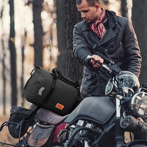 Miniatura 7 de Bolsa seca impermeable, bolsa trasera de motocicleta enrollable de 30L con válvula de aire y correas de fijación rápida, bolsas de viaje para kayak,