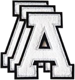3PCS White Chenille Letters Patch, Large Size 4-1/2" Iron on Letter Patches Varsity Patches for Clothing, A