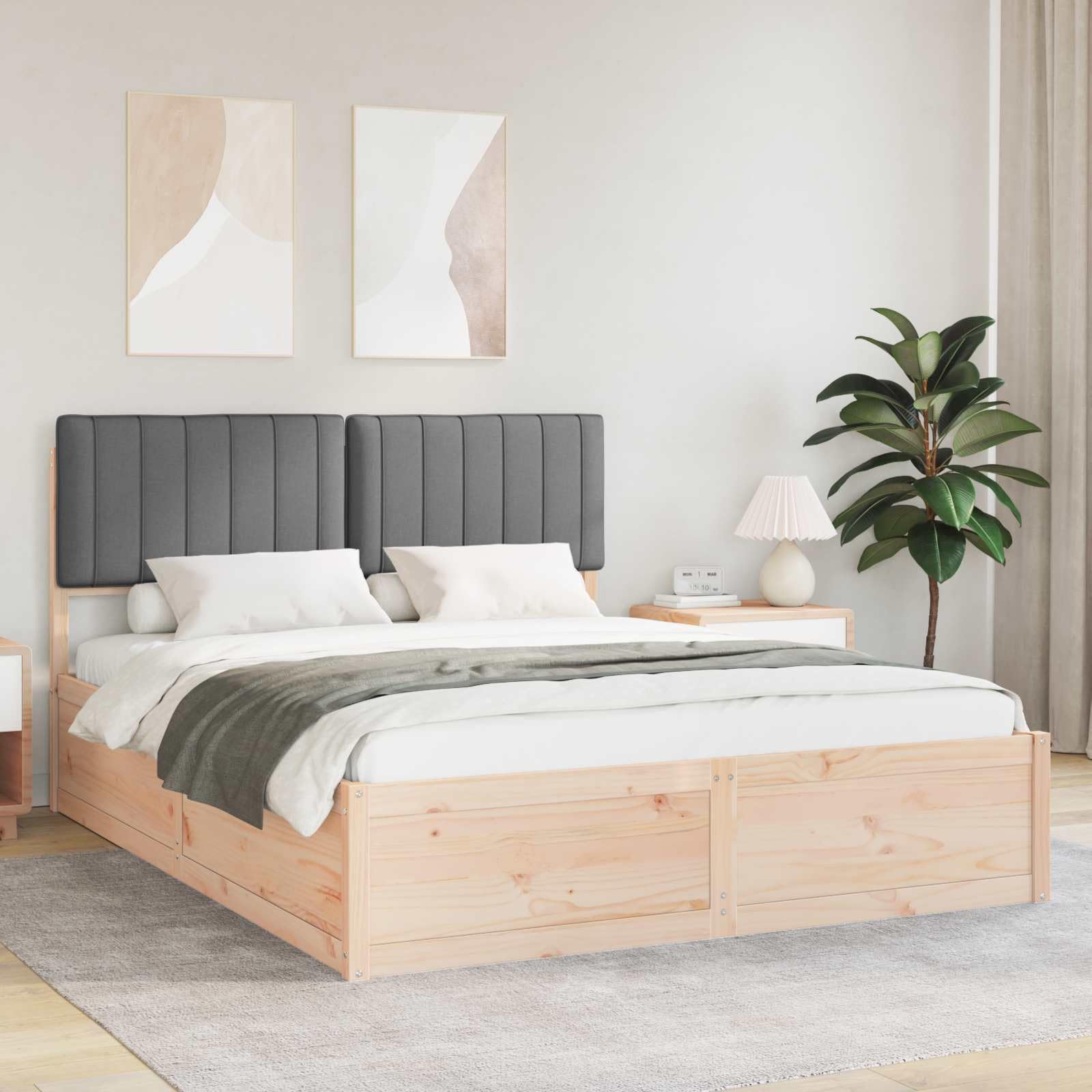 Telaio letto grigio scuro 160 x 200 cm, telaio in legno massello di pino, testiera imbottita, King Size, mobili moderni per camera da letto, durevole, facile da montare, non necessita di