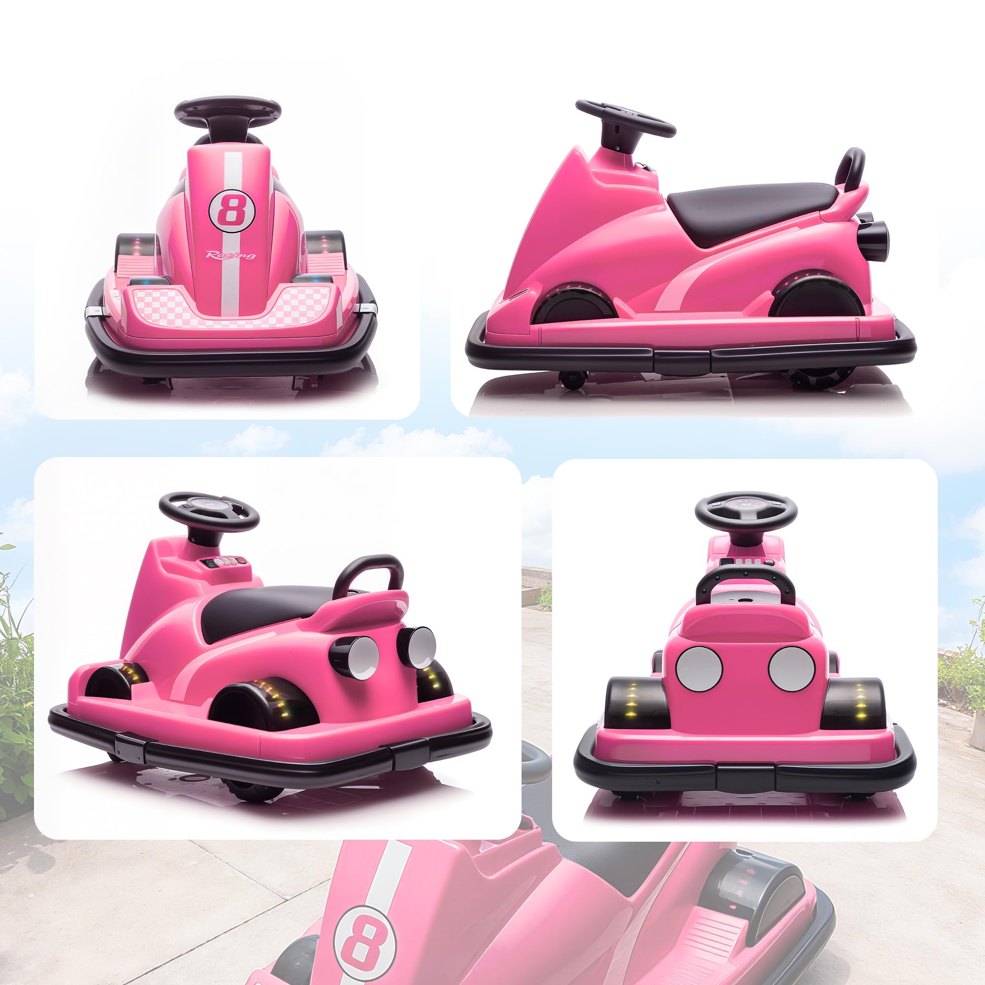 AIYAPLAY Auto-Tamponneuse Enfant 6V Rotation à 360° pour Âges 3-8 Rose | Double Moteur, Musique, Klaxon, Lumières LED, Démarrage Doux, 2,5 km/h, Voiture Tamponneuse Électrique Enfant