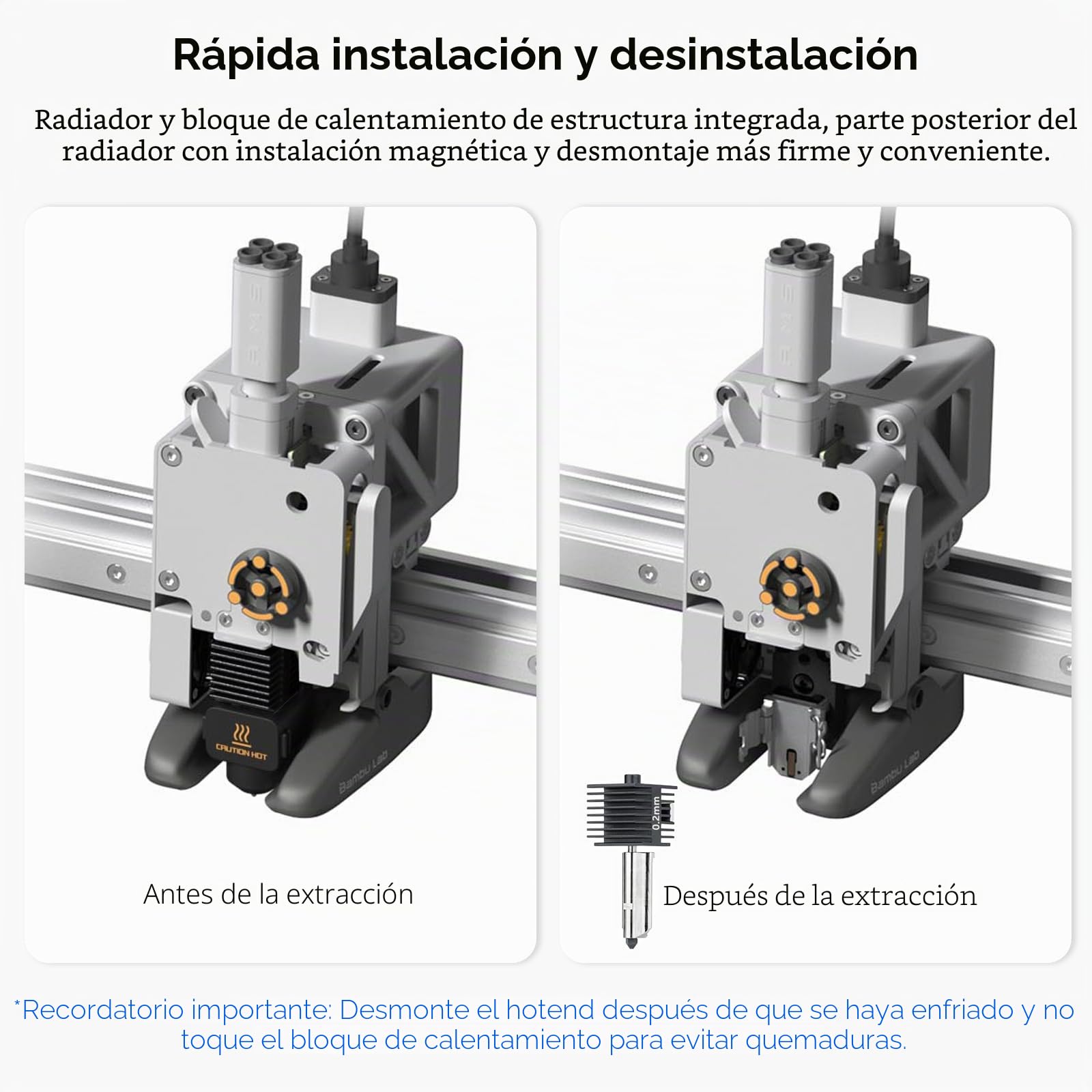 Cabezal de impresión mejorado para Bambu lab A1/A1 mini Resistente a altas temperaturas Boquilla de acero endurecido de 0.4mm Kit de extremo caliente del extrusor, incluyendo 2 boquillas de acero