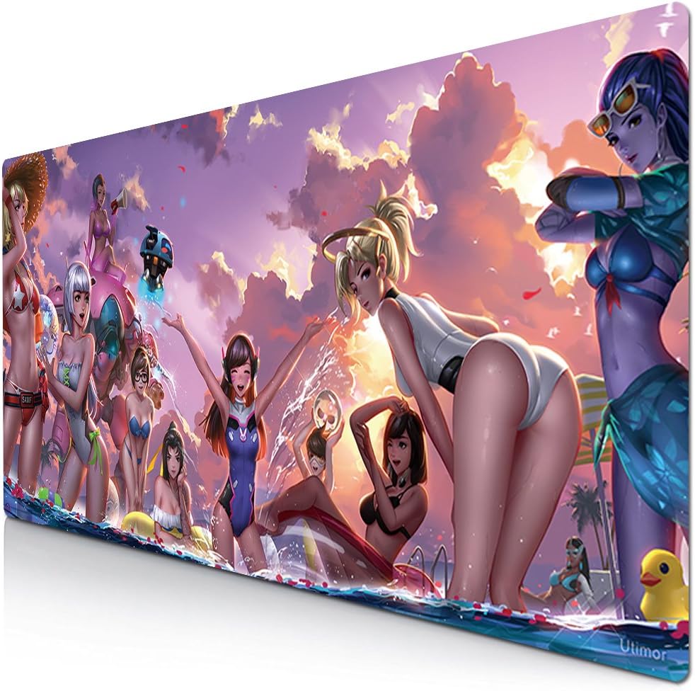 Extended Gaming Mouse Mat / Pad -Rubber Large, Wide (Long) Custom Professional Mousepad, Stitched Edges, Ideal for Desk Cover, Computer Keyboard, PC and Laptop (90x40 Swimming Girls16)