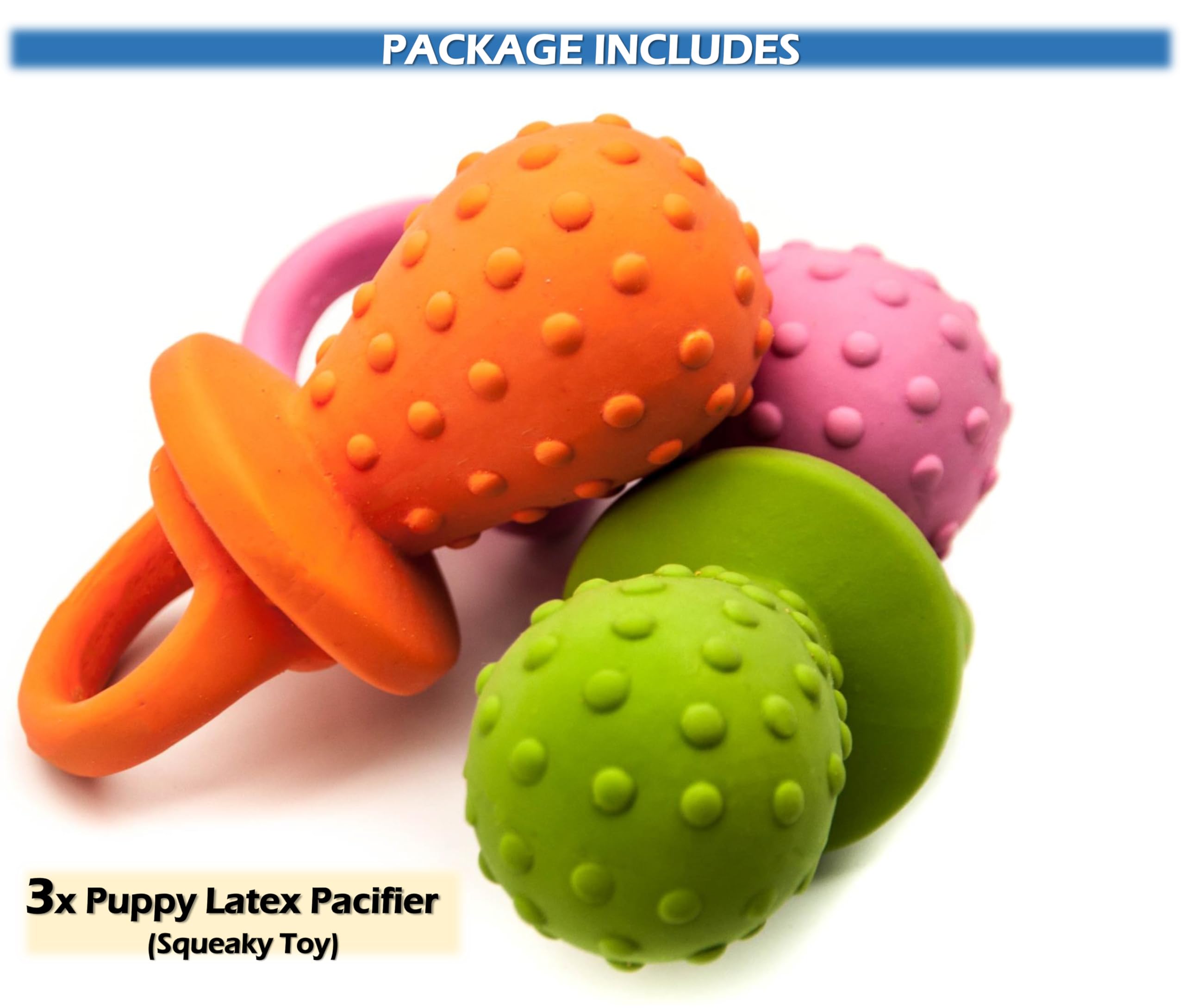 Petopedia 3x Puppy Toys Dogs Squeaky, LATEX Dummy, Rubber Soother Dog Chew Toy, Gifts & Presents for Puppies Teething - Image 2