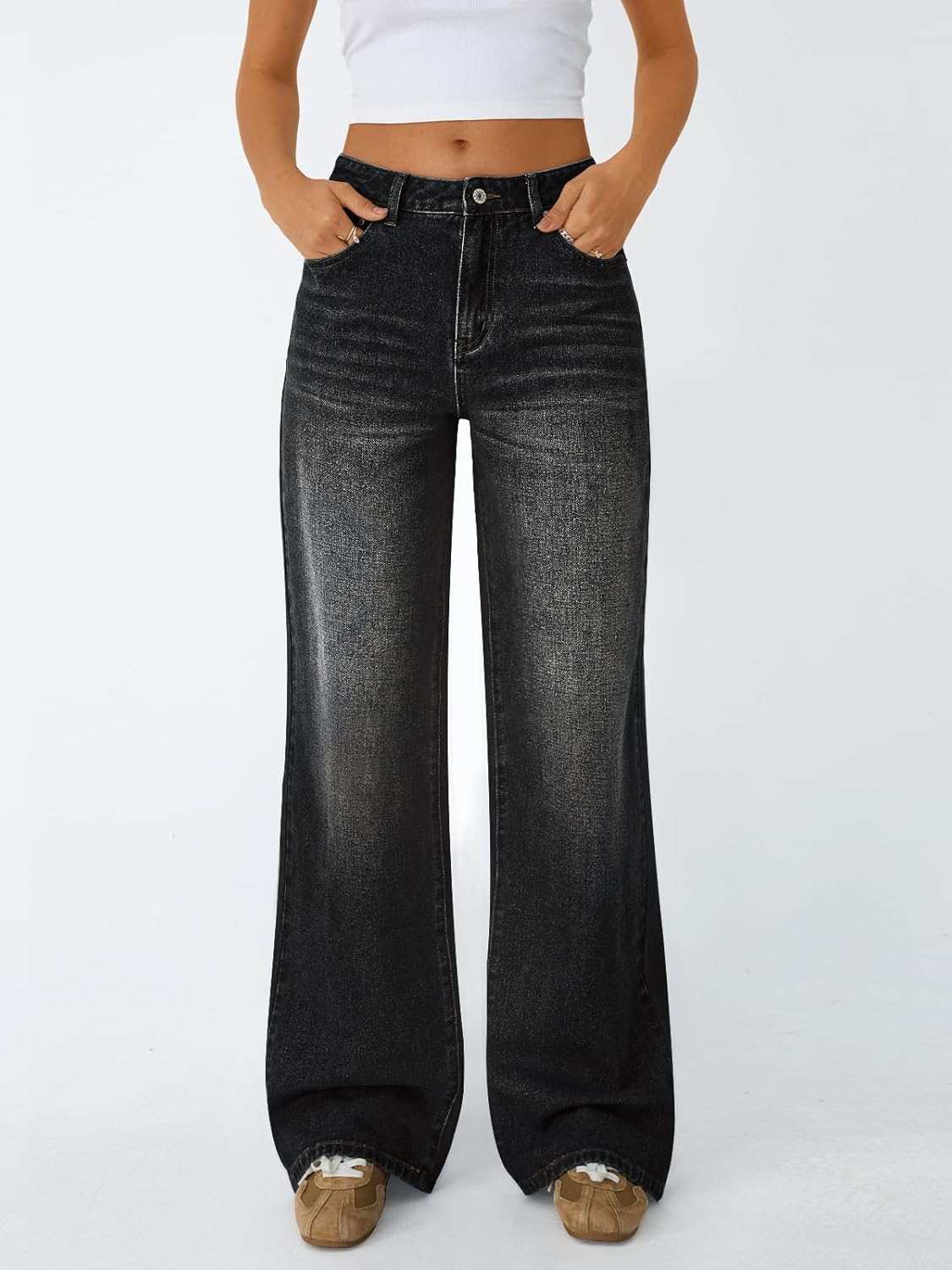 Trendy Queen Women's High Waisted Straight Wide Leg Jeans, Comfort Stretch Baggy Denim Pants - Image 2