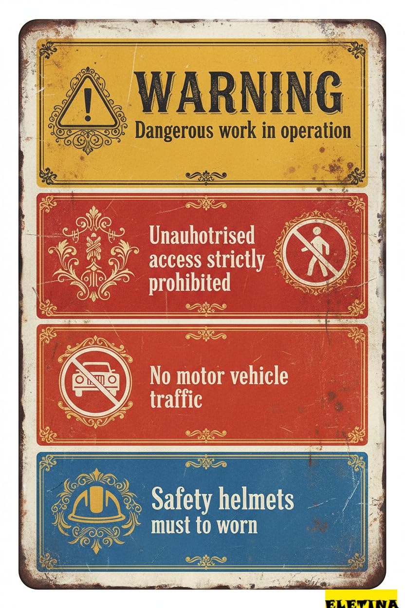 Warning Work In Operation Metal Vintage Street Caution Notice Sign Driveway High Way Street Gate Yard 8x12in
