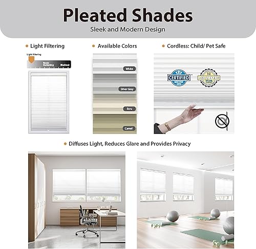 Miniatura 2 de DEZ FURNISHINGS - Persiana plisada filtrante de luz con listones de 1 pulgada, sin cordón, de tela, 27 pulgadas de ancho x 64 pulgadas de alto,