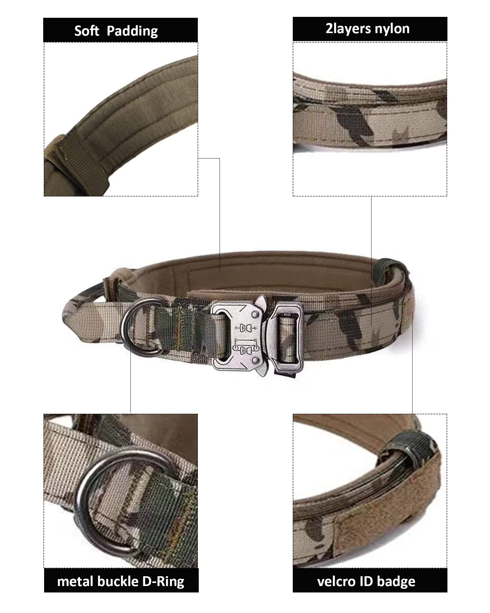 Taktisches Hundehalsband In Camouflage Mit Kontrollgriff – Robust, Verstellbar & Mit Airtag-Halter Für Große Hunde
