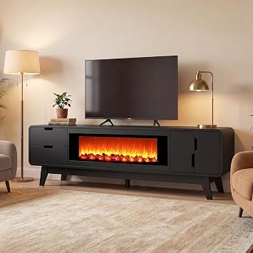 70 Fireplace TV Stand for TVs Up to 80 Inches, Black