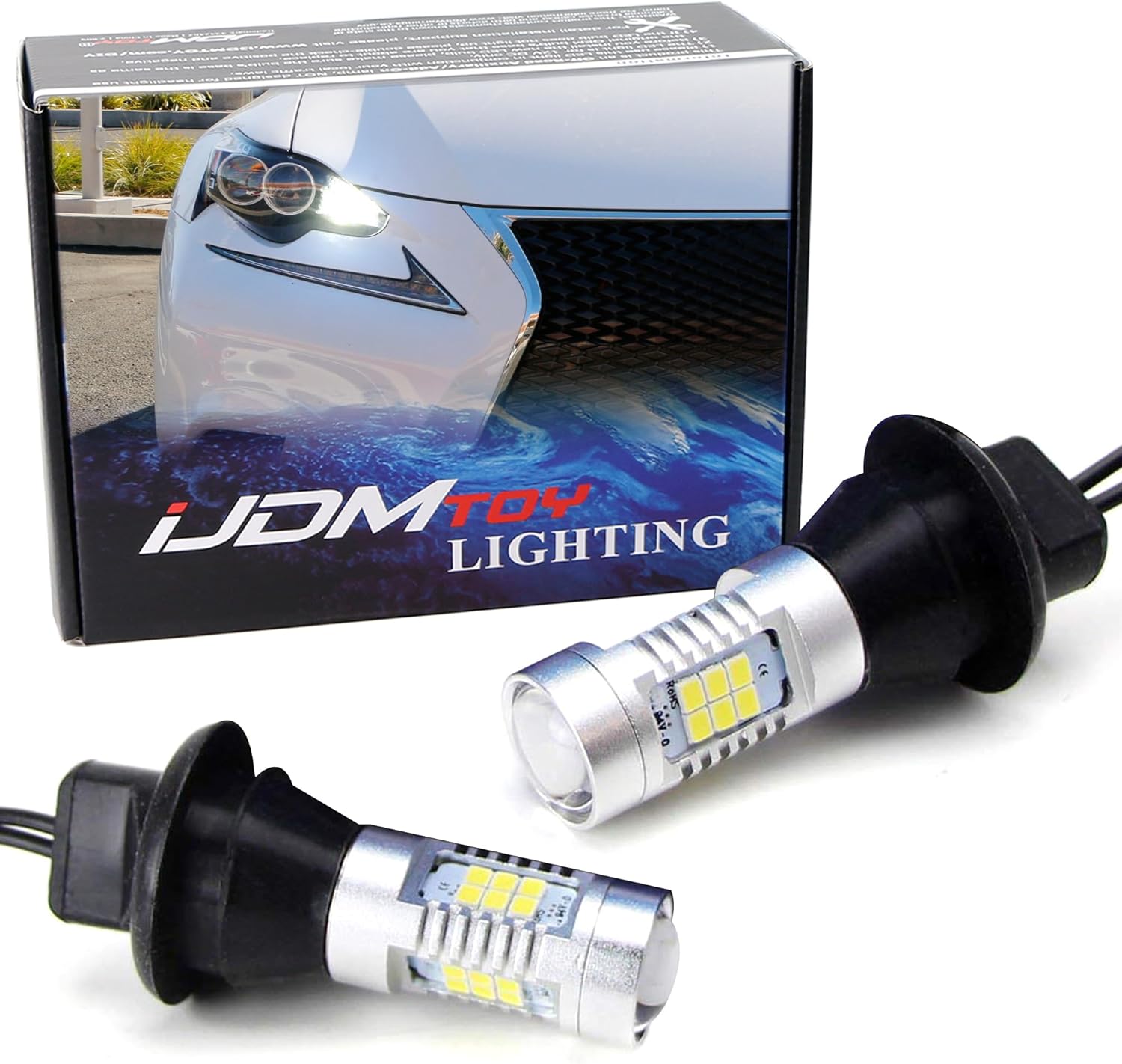 iJDMTOY No Resistor Required White 21-SMD 7440 T20 Replacement Bulbs Compatible With Car Front or Rear Turn Signal Lights (No Hyper Flash)