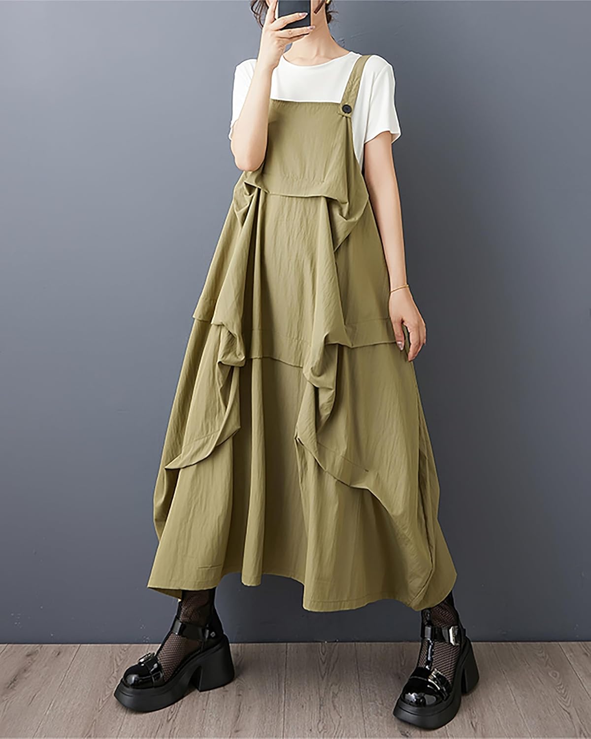 ellazhu Women's Pants Solid Flowy Hem Two Side Pockets Casual Loose Fashion GZ526 - Image 2