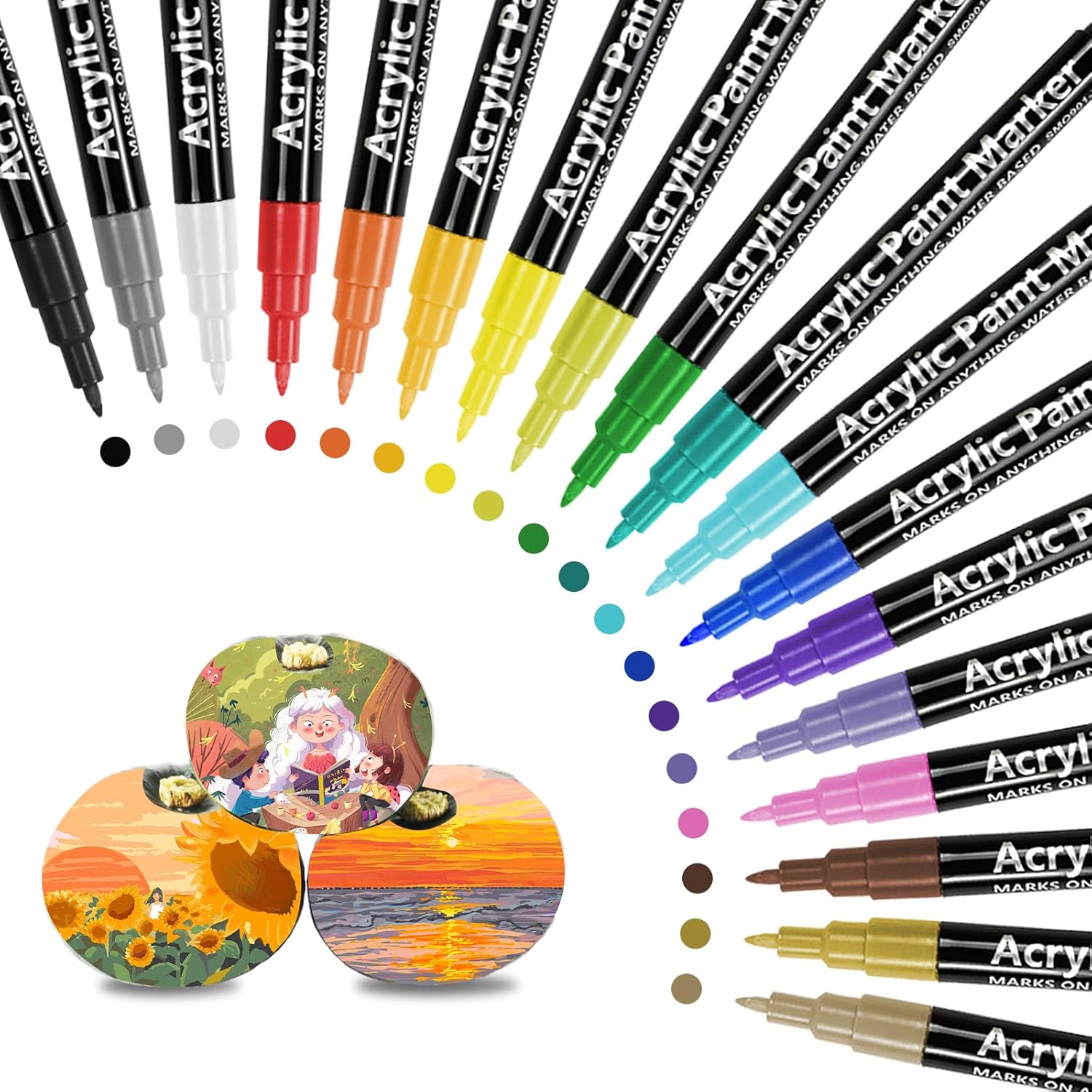 Marqueur Peinture Acrylique, 18 Couleurs Séchage Rapide