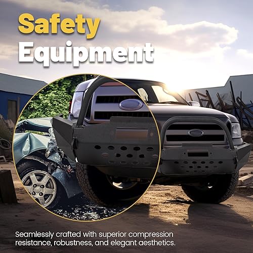 Miniatura 6 de ECOTRIC Parachoques delantero compatible con Ford Ranger 1998-2011 con placa de cabrestante, soporte de anillo en D, montaje de parachoques de acero