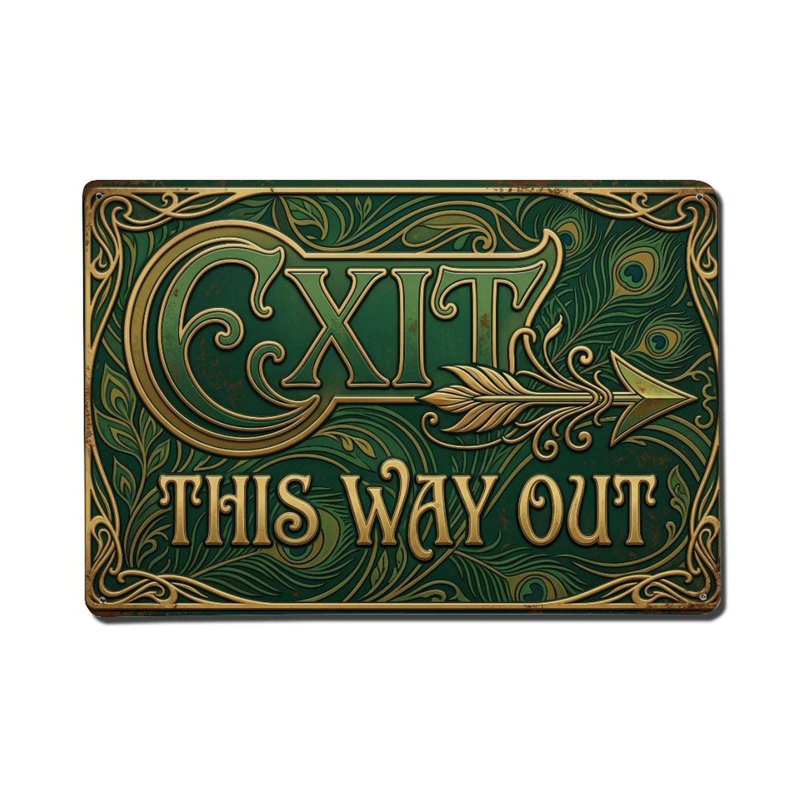 Exit This Way Out Hotel Corridor Vintage Metal Tin Sign Plaque Wall Decor for Cafe, Club, Garden Metal Poster 8x12Inch