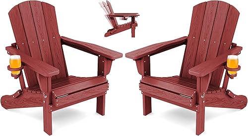 SERWALL Juego de 2 sillas plegables Adirondack ajustables con 3 posiciones reclinables, Adirondack de polietileno de alta densidad para todo tipo de