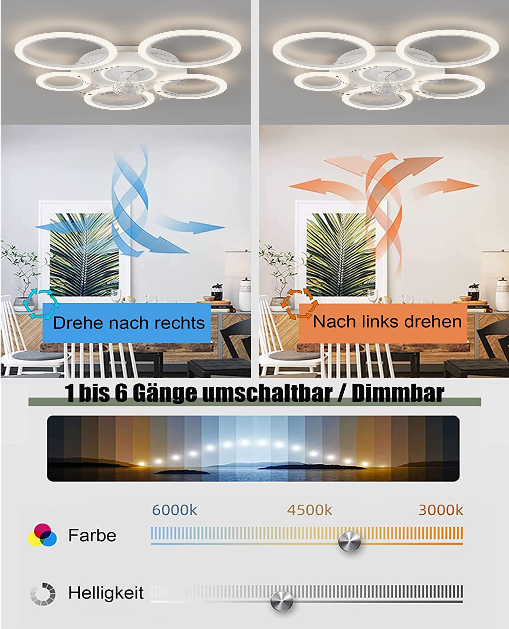 90 cm, wentylator sufitowy z oświetleniem, wyciszone światło sufitowe z pilotem zdalnego sterowania, 70 W, ściemniana lampa sufitowa z timerem i oświetleniem, do sypialni, salonu (czarny, 90