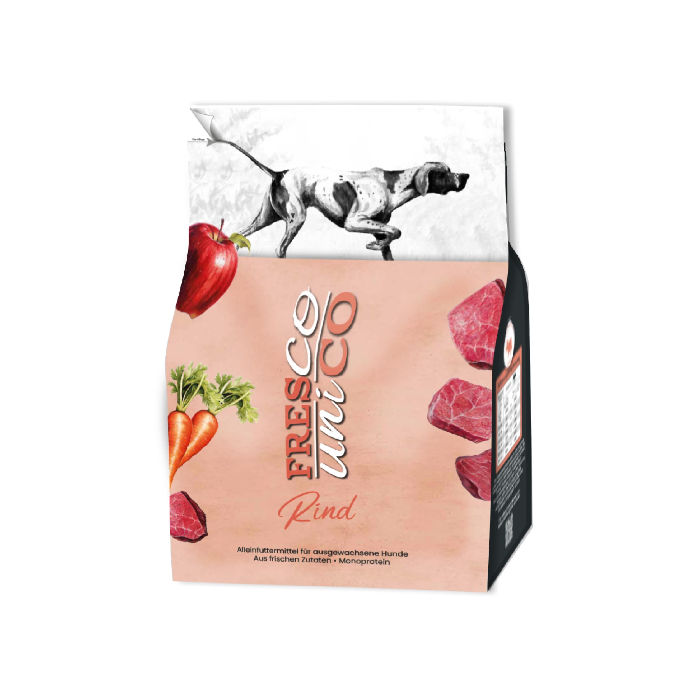 FRESCO Dog Unico Rind 1kg | Hundefutter trocken mit 67% Frisch-Fleischanteil & Gemüse | Mono-Protein & hohe Verträglichkeit | Sorgsam luftgetrocknet | Adult Trockenfutter für Hunde sensitiv