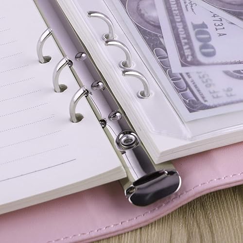 Miniatura 5 de Antner Carpeta A5 de piel sintética de 6 anillas, para papel de relleno A5, planificador personal A5, carpeta de presupuesto recargable con cierre