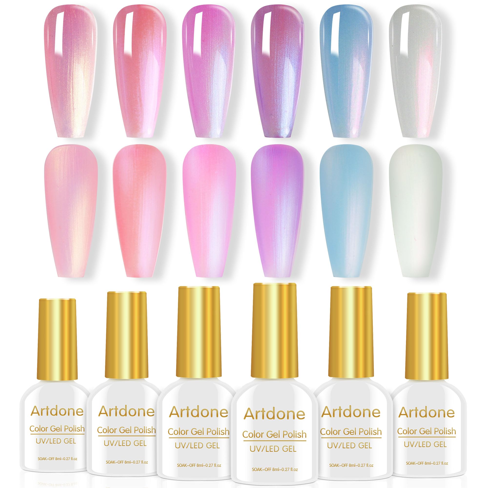 Artdone Sheer Gel Nail Polish Set Jelly UV Gel 6 Colors Translucent Milky White Pink Nude Brown Colors Nail Polish For All Seasons Pearl Color