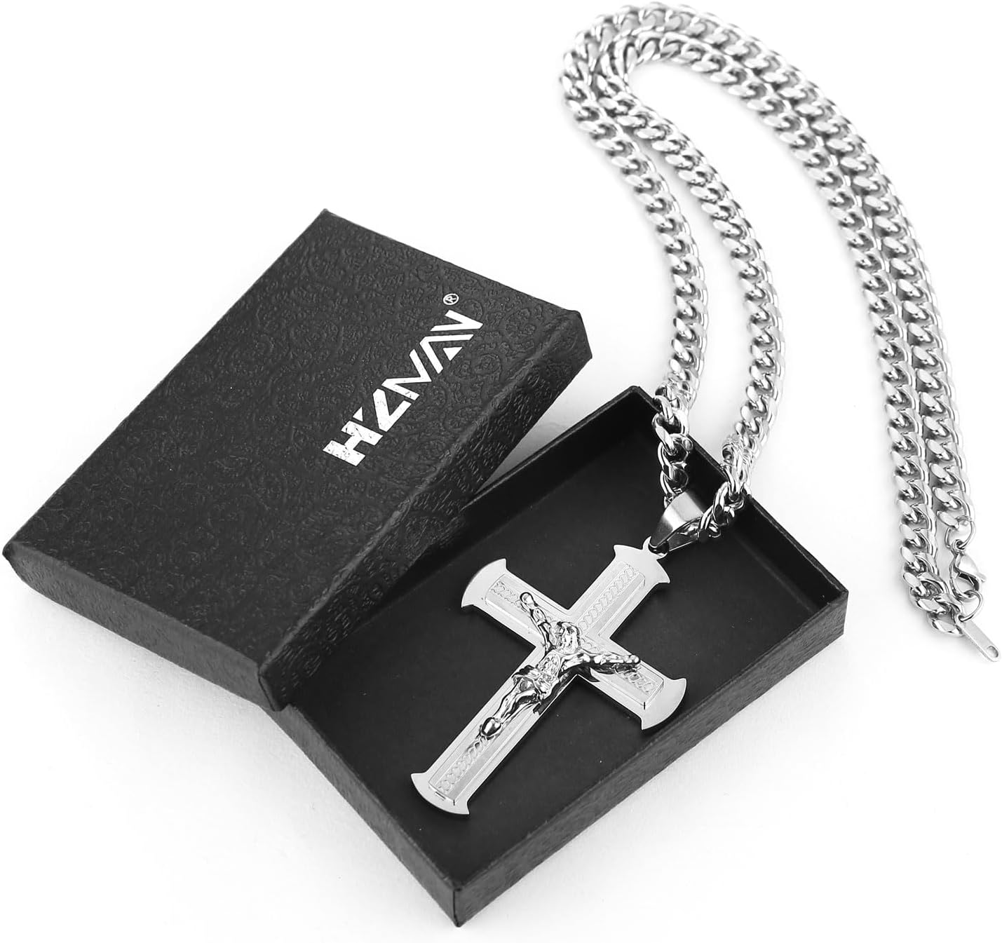 HZMAN Jesus Cross Necklace for Men Stainless Steel Large Crucifix Cross Necklace Pendant Christian Jewelry Gift with 24Inch Cuban Chain - Image 6