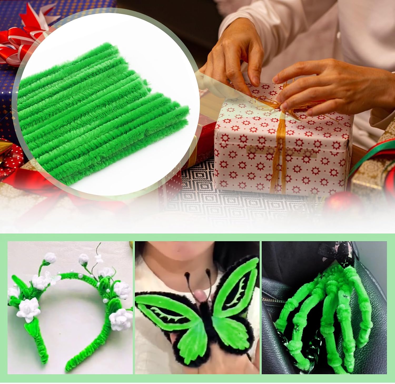 TOAOB 100pcs Pipe Cleaners Light Green Pipe Cleaners Chenille Stems image 5