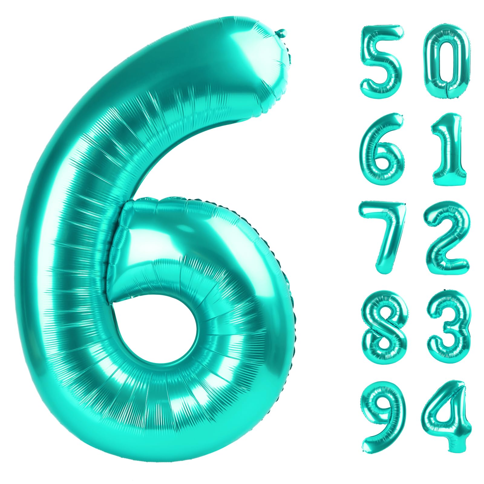 Teal Blue 6 Balloon, Number Balloons 40 Inch, 6th Balloons for Birthday Decorations, Teal Blue Party Supplies 6 Birthday Balloon, Number 6 Balloon