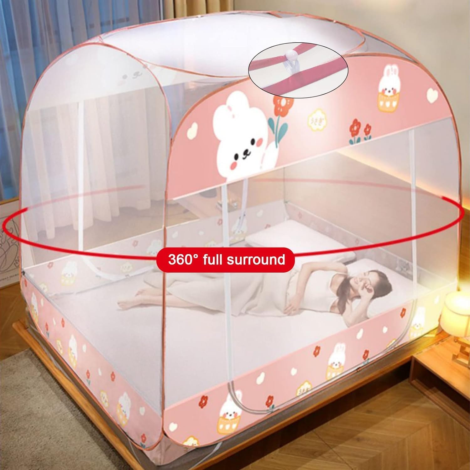Foldable Mosquito Net for Bed - Pop Up Mosquito Net Portable Double Door with Net Bottom Bed Tent, Easy to Install