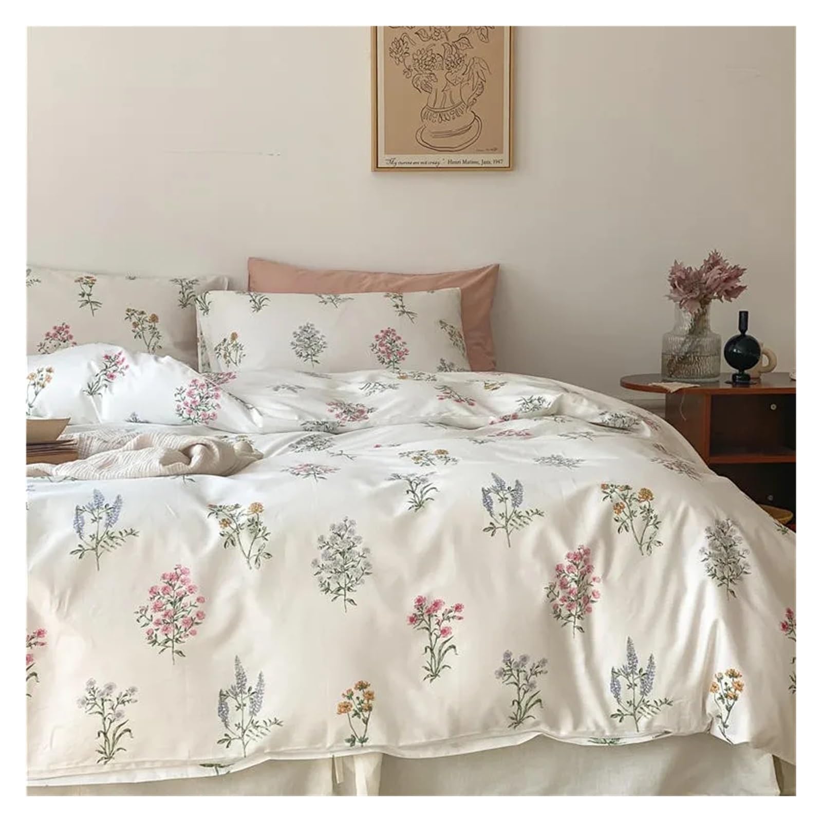 Komplet poszewek na kołdrę bawełnianą Ultra Soft Twin Queen Double King Family Size Girls Floral Pościel Poszewka na kołdrę Prześcieradło Posz(A-Łóżko Queen 1,8M 4 sztuki