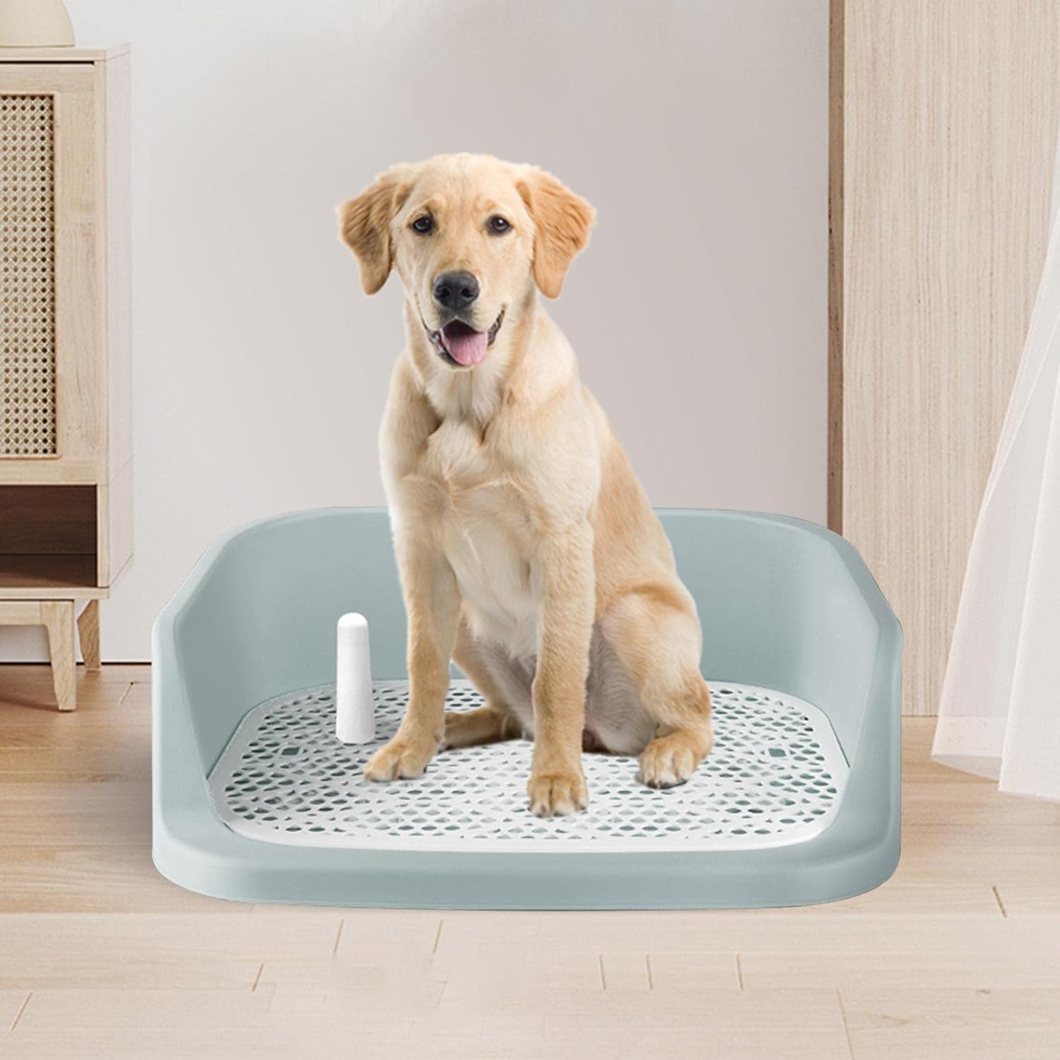 Dog Toilet Puppy Potty Tray Potty Pan Litter Pan Cleaning Tool Potty Corner, Blue White